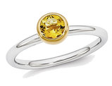 2/5 Carat (ctw) Citrine Ring in Sterling Silver with Gold Accent